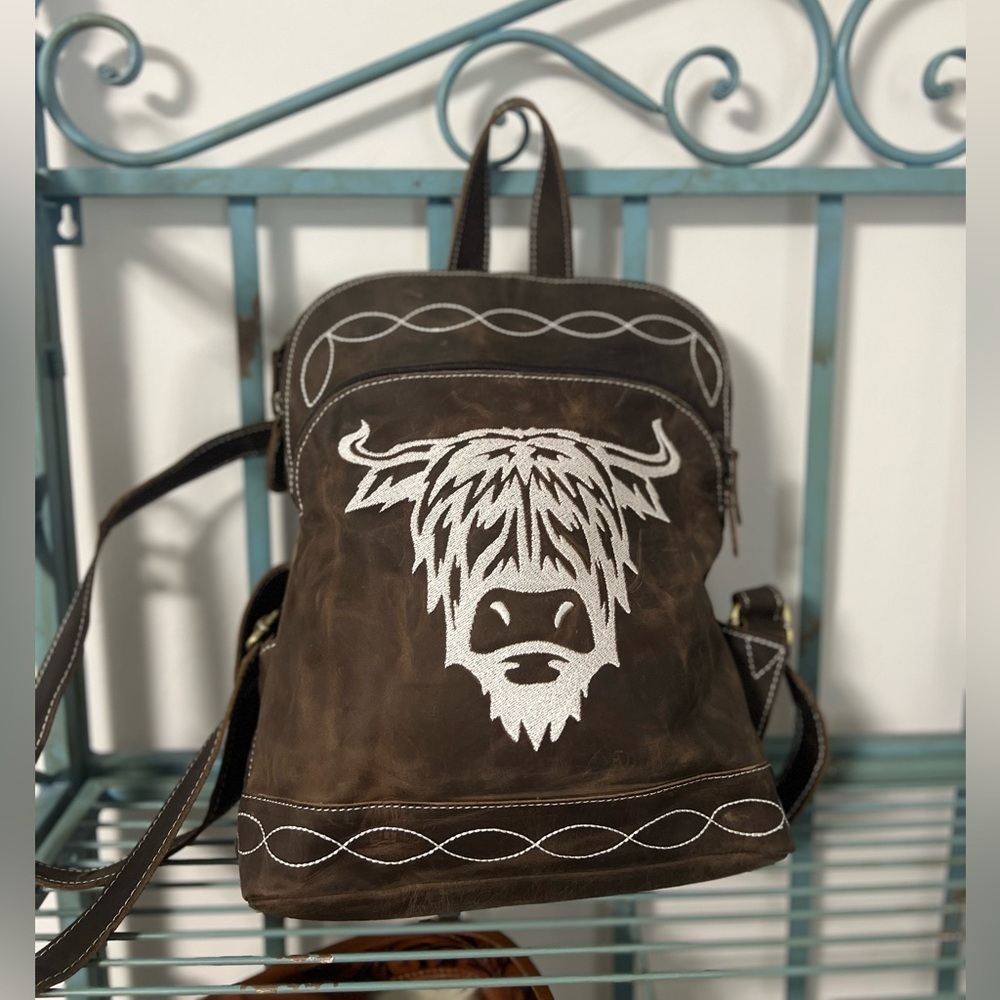 Western Leather Backpack Purse Cowgirl Boho Rustic Vintage Bag Small Travel NWT - Picture 3 of 10